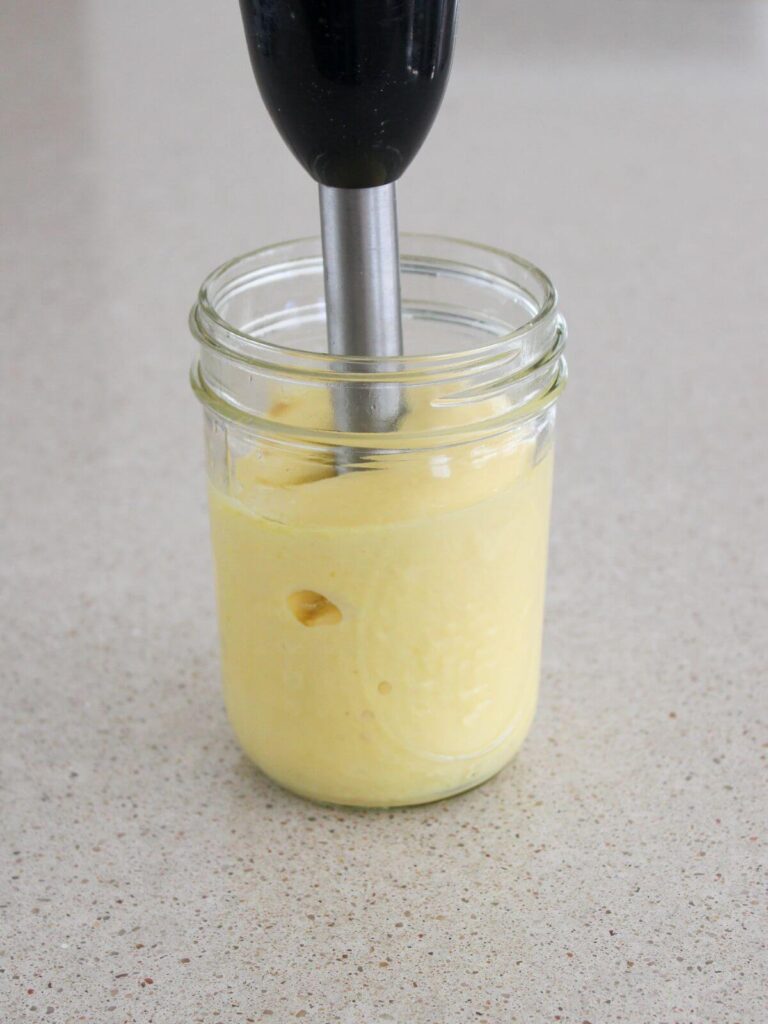 mayo blended in a mason jar with an immersion blender 