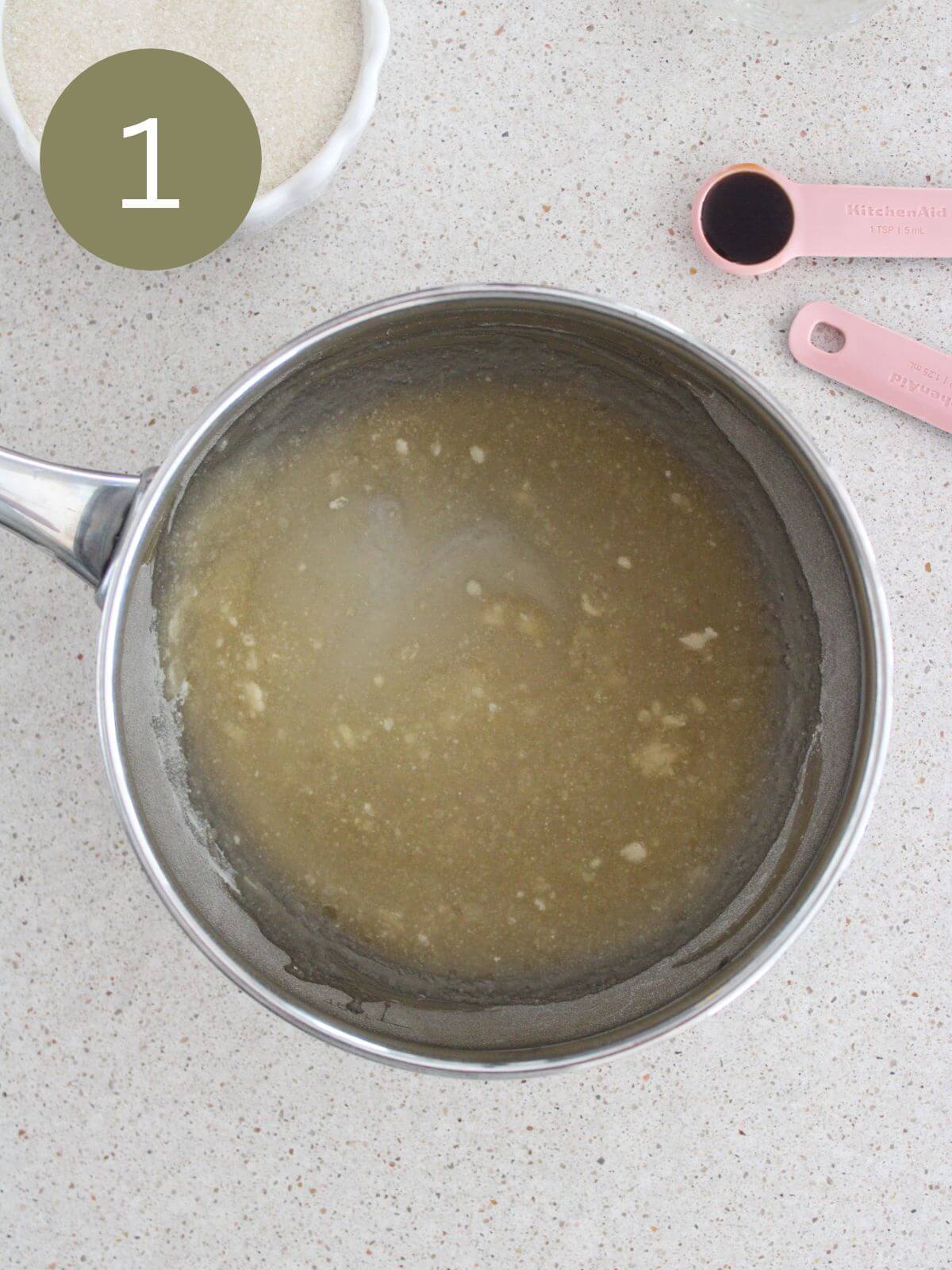 gelatin blooming in a stainless steel pot