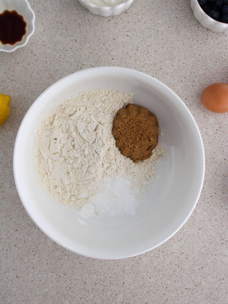 Dry ingredients mixed together in a white bowl 