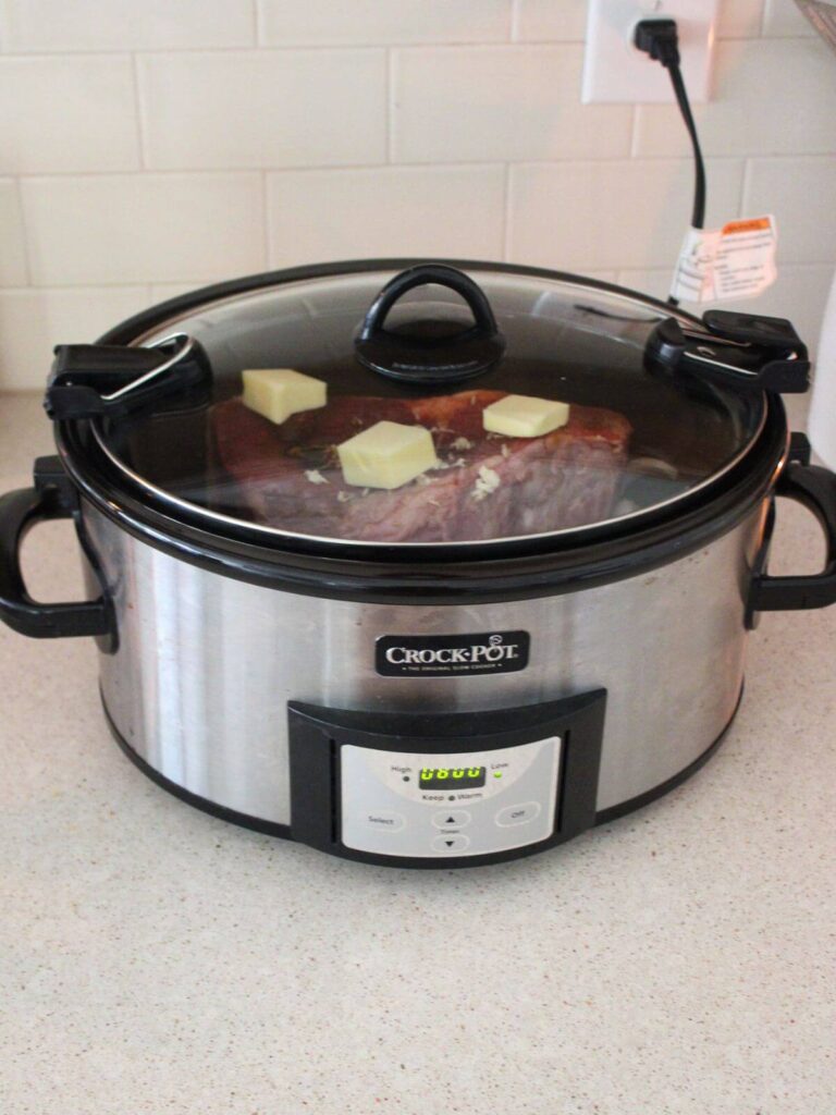 Crockpot roast ready to cook in the crockpot 