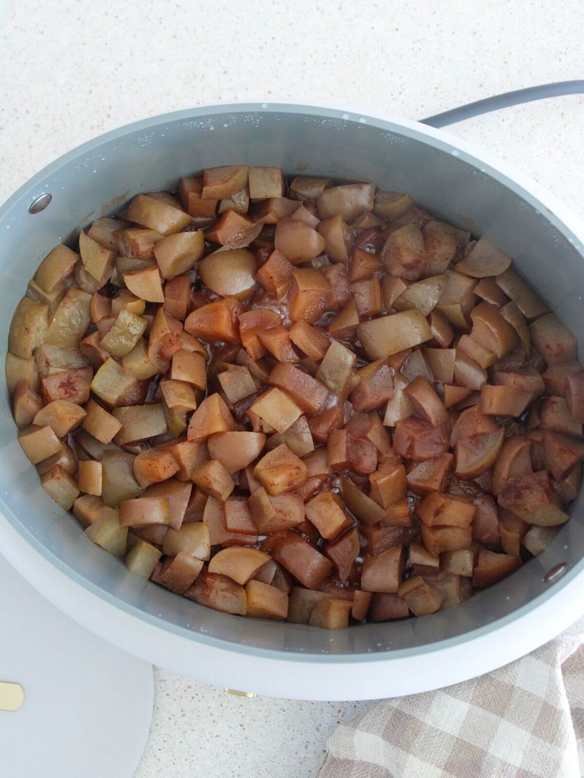 all the ingredients cooked down and ready to blend in the slow cooker